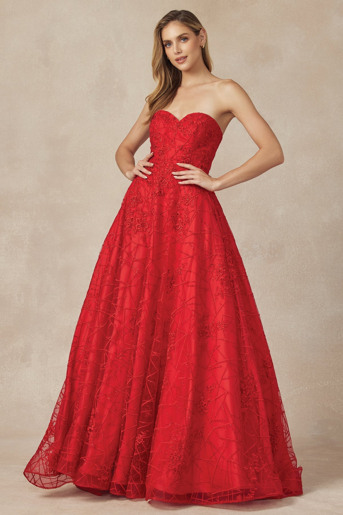 Embroidered Lace Strapless A-Line Open Back Long Prom Dress JT692-Prom Dress-smcfashion.com