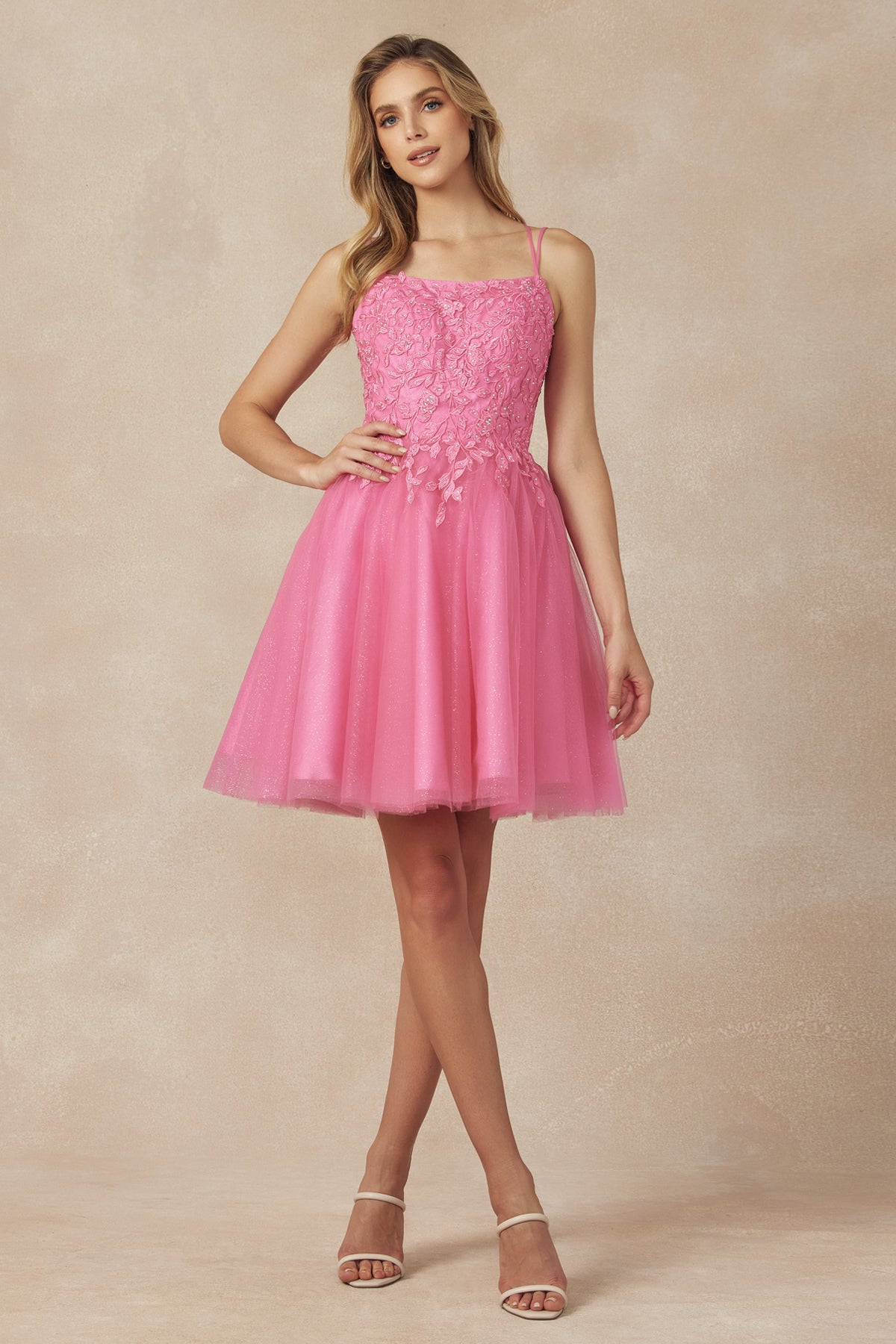 Floral Applique With Stones Babydoll Short Cocktail Dress JT860-Cocktail Dress-smcfashion.com