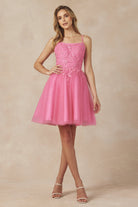 Floral Applique With Stones Babydoll Short Cocktail Dress JT860-Cocktail Dress-smcfashion.com