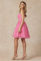 Floral Applique With Stones Babydoll Short Cocktail Dress JT860-Cocktail Dress-smcfashion.com