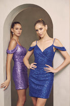Embroidered Sequin Off Shoulder V-Neck Short Cocktail Dress JT868-Cocktail Dress-smcfashion.com