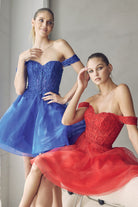 Off Shoulder Sweetheart Embroidered Lace Short Cocktail Dress JT880-Cocktail Dress-smcfashion.com