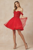 Off Shoulder Sweetheart Embroidered Lace Short Cocktail Dress JT880-Cocktail Dress-smcfashion.com
