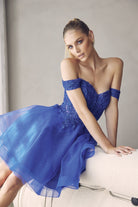 Off Shoulder Sweetheart Embroidered Lace Short Cocktail Dress JT880-Cocktail Dress-smcfashion.com