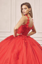 Floral Applique 3D Flowers Straps Long Quinceanera Dress JT1437-Quinceanera Dress-smcfashion.com