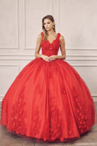 Floral Applique 3D Flowers Straps Long Quinceanera Dress JT1437-Quinceanera Dress-smcfashion.com