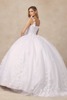 Floral Applique 3D Flowers Open Corset Back Long Wedding Dress JT1437W-Wedding Dress-smcfashion.com