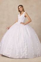 Floral Applique 3D Flowers Open Corset Back Long Wedding Dress JT1437W-Wedding Dress-smcfashion.com