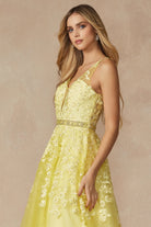 Embroidered Lace Embellished Jewel Waist Long Prom Dress JT224-Prom Dress-smcfashion.com