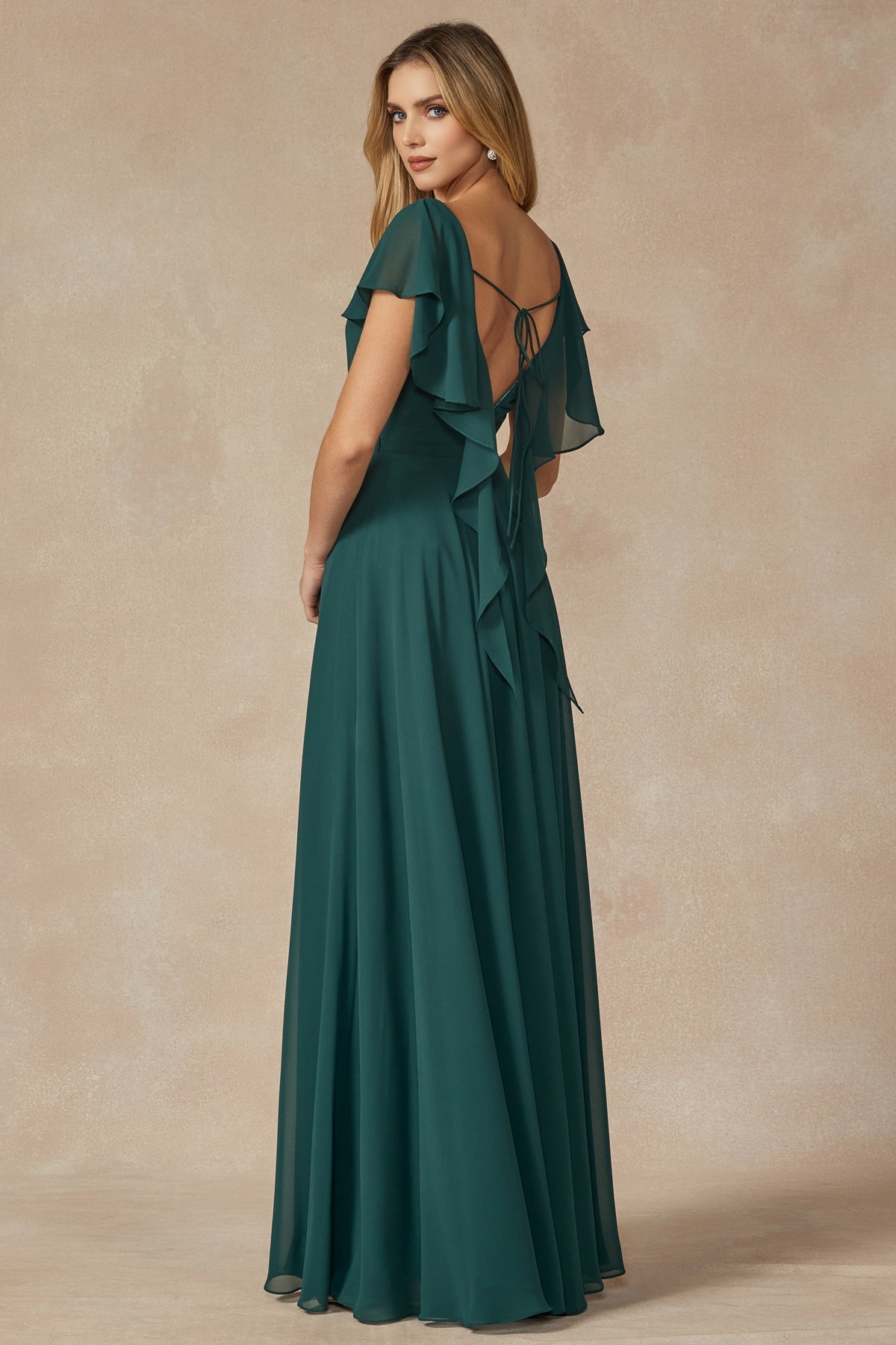 Flutter Sleeve Cascade Back Chiffon Long Bridesmaid Dress JT261-Bridesmaid Dress-smcfashion.com