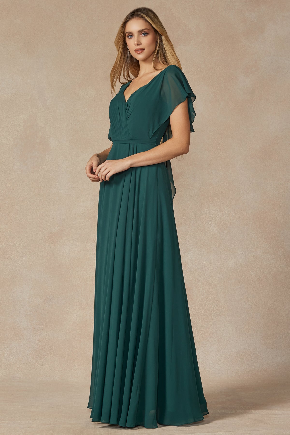 Flutter Sleeve Cascade Back Chiffon Long Bridesmaid Dress JT261-Bridesmaid Dress-smcfashion.com