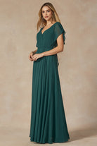 Flutter Sleeve Cascade Back Chiffon Long Bridesmaid Dress JT261-Bridesmaid Dress-smcfashion.com