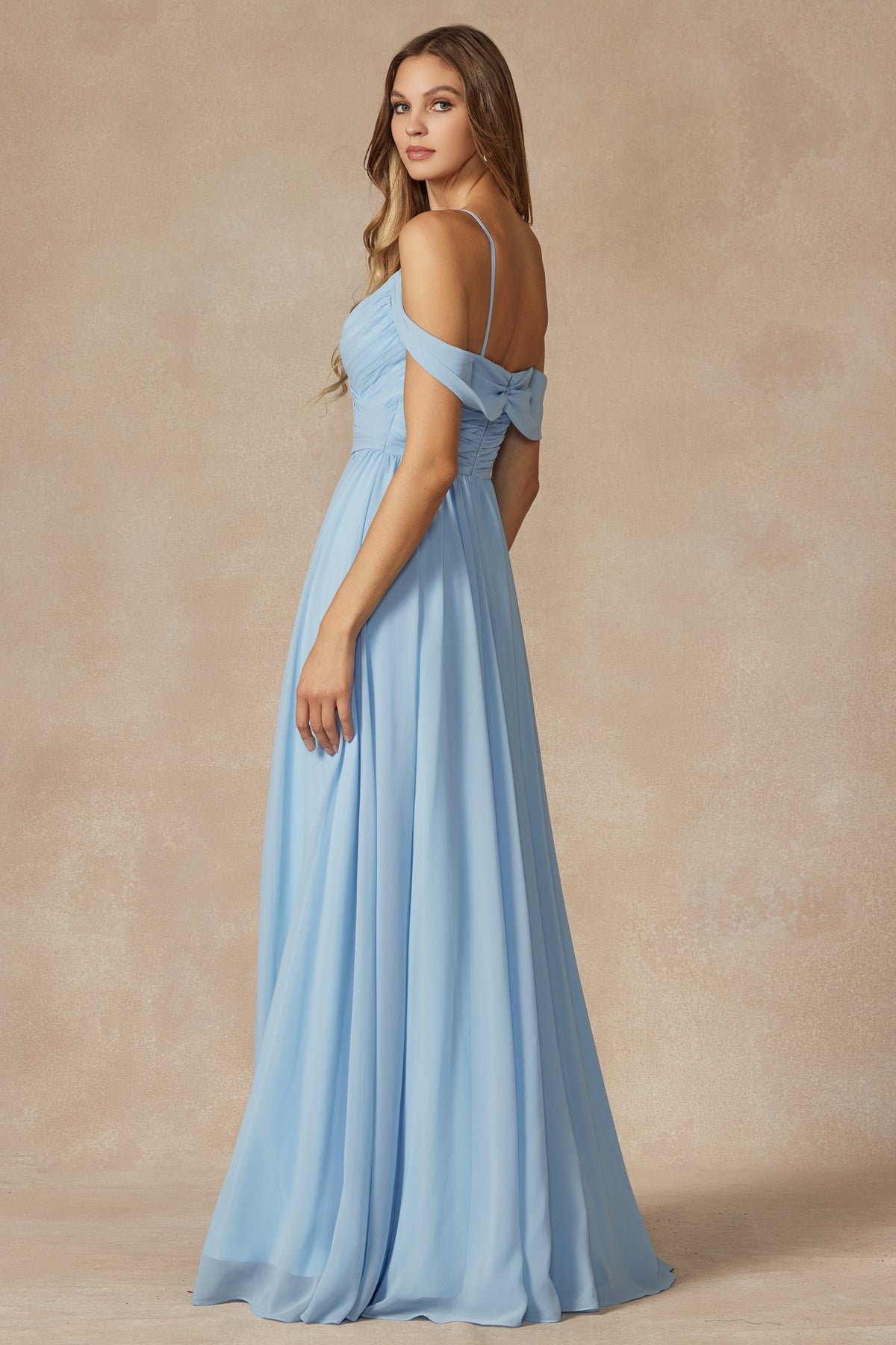 Pleated Off The Shoulder Full Skirt Formal Long Bridesmaid Dress JT262-Bridesmaid Dress-smcfashion.com