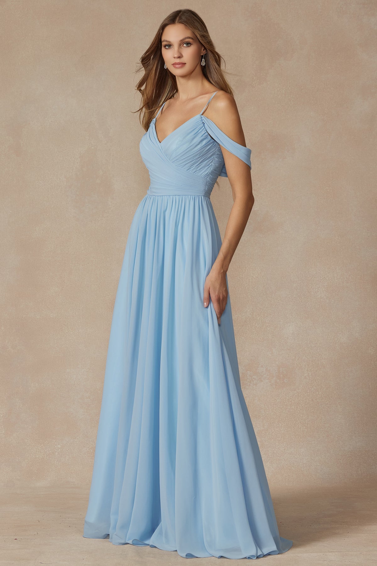 Pleated Off The Shoulder Full Skirt Formal Long Bridesmaid Dress JT262-Bridesmaid Dress-smcfashion.com