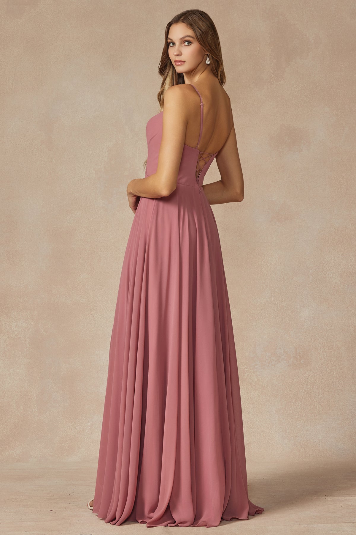 Chiffon V-Neck Open Back Side Slit Straps Long Bridesmaid Dress JT263-Bridesmaid Dress-smcfashion.com