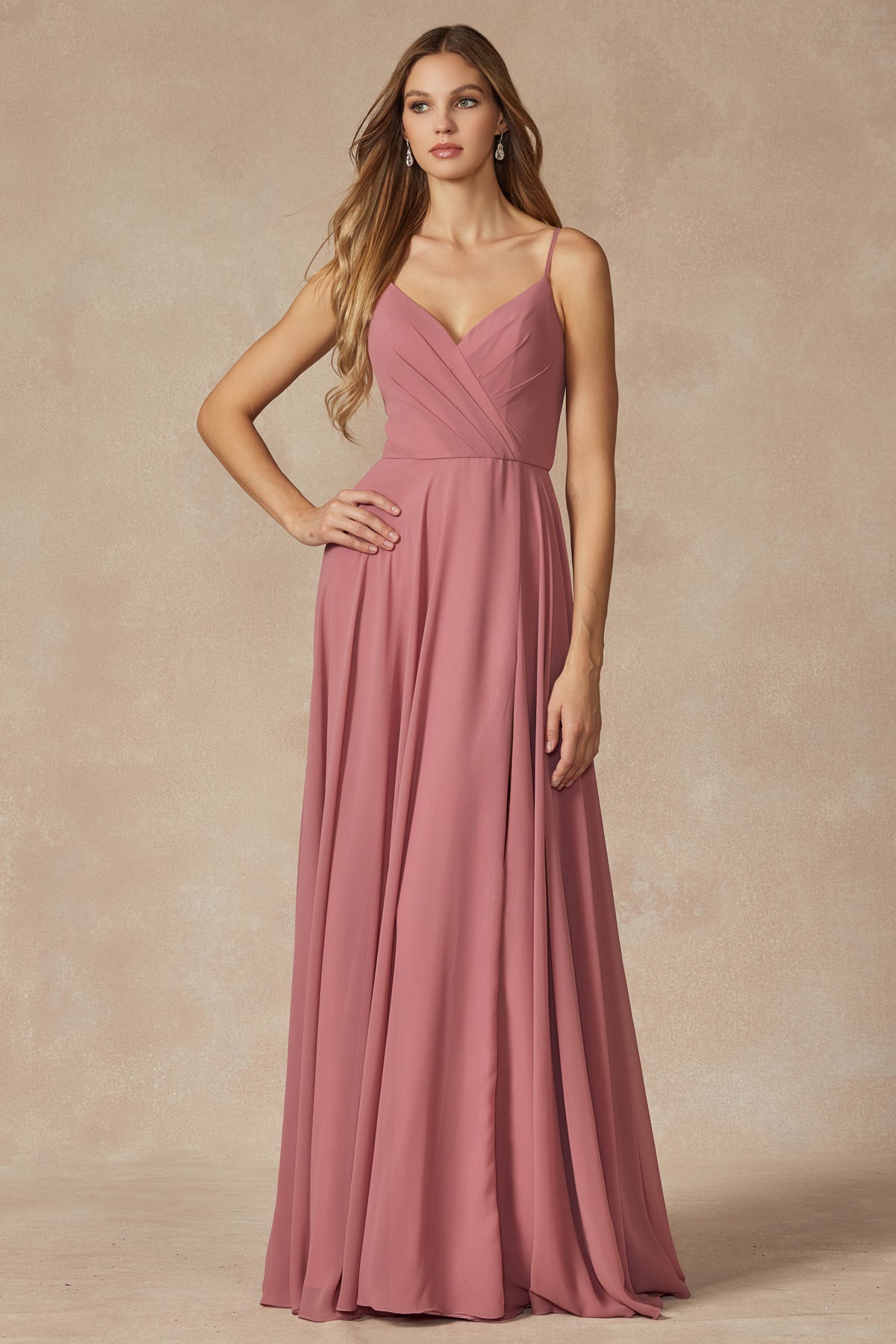 Chiffon V-Neck Open Back Side Slit Straps Long Bridesmaid Dress JT263-Bridesmaid Dress-smcfashion.com