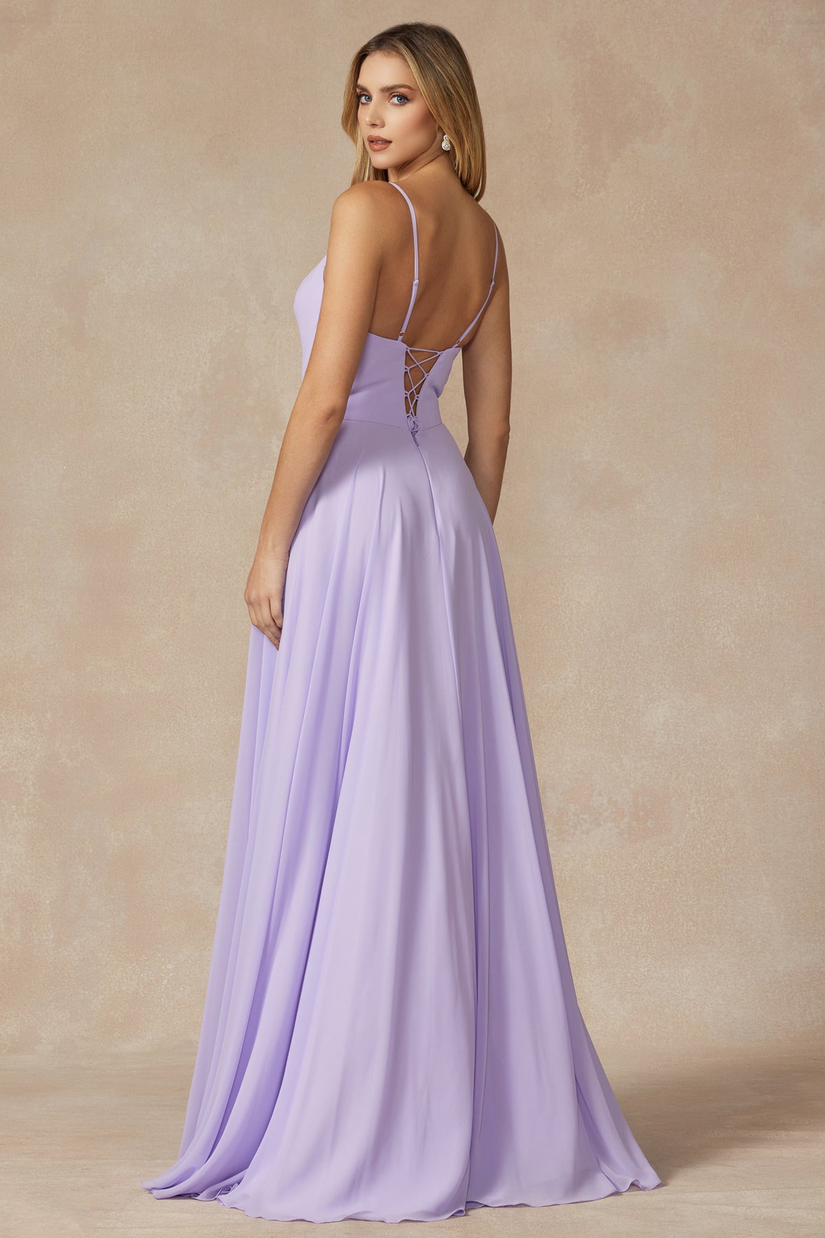 Chiffon V-Neck Open Back Side Slit Straps Long Bridesmaid Dress JT263-Bridesmaid Dress-smcfashion.com