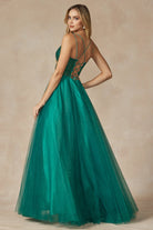 Tulle Skirt Embroidered Bodice Open Criss Cross Back Long Prom Dress JT268-Prom Dress-smcfashion.com