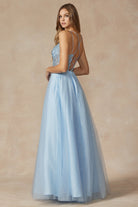 Tulle Skirt Embroidered Bodice Open Criss Cross Back Long Prom Dress JT268-Prom Dress-smcfashion.com