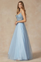 Tulle Skirt Embroidered Bodice Open Criss Cross Back Long Prom Dress JT268-Prom Dress-smcfashion.com