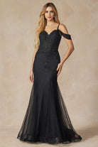 Embroidered Lace Off Shoulder Mermaid Open Back Long Prom Dress JT281-Prom Dress-smcfashion.com
