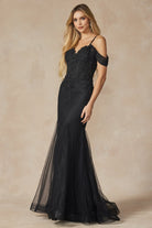 Embroidered Lace Off Shoulder Mermaid Open Back Long Prom Dress JT281-Prom Dress-smcfashion.com