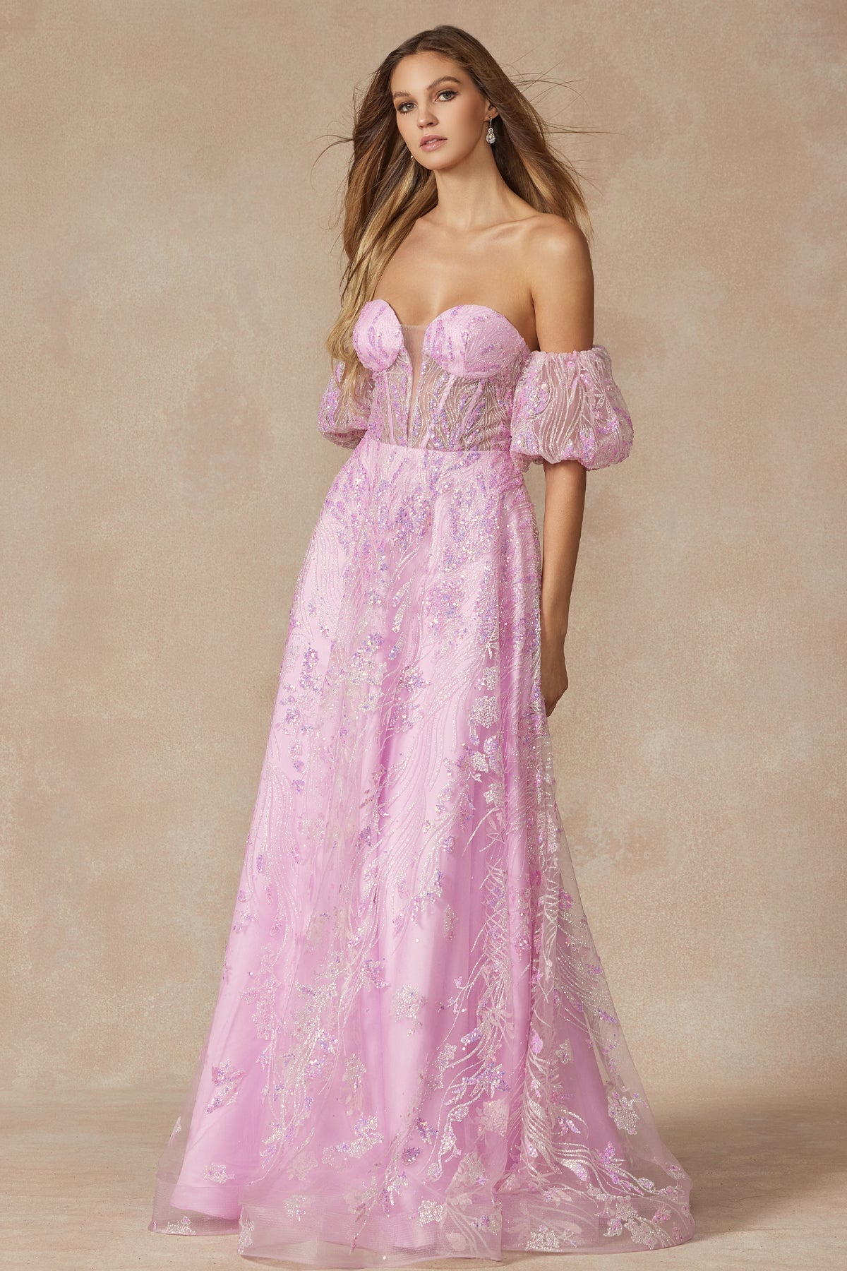 Strapless Sequin Tulle Removable Balloon Sleeves Long Prom Dress JT2404-Prom Dress-smcfashion.com