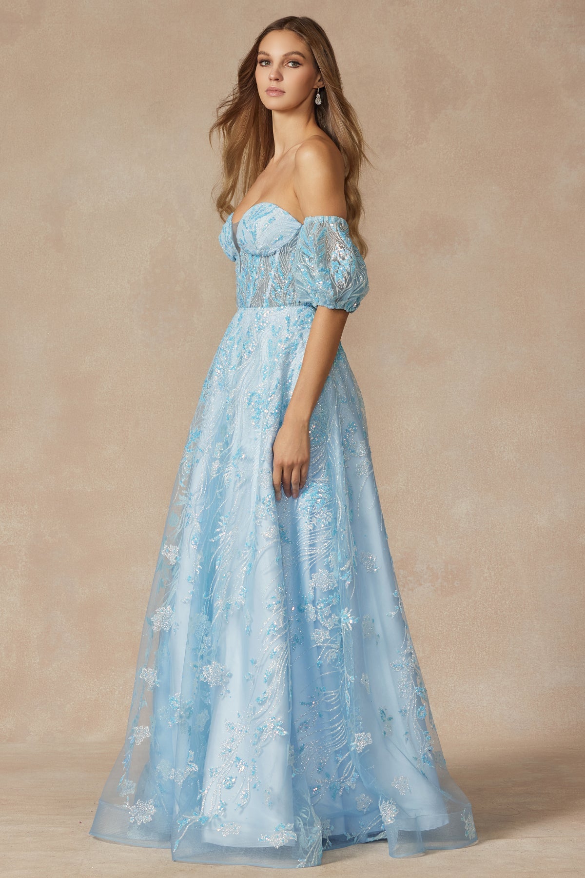 Strapless Sequin Tulle Removable Balloon Sleeves Long Prom Dress JT2404-Prom Dress-smcfashion.com