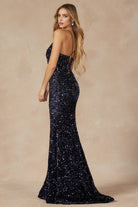 Velvet Sequin Fitted Sweetheart Lace Up Back Long Prom Dress JT2406-Prom Dress-smcfashion.com