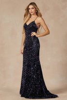 Velvet Sequin Fitted Sweetheart Lace Up Back Long Prom Dress JT2406-Prom Dress-smcfashion.com