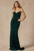 Velvet Sequin Fitted Sweetheart Lace Up Back Long Prom Dress JT2406-Prom Dress-smcfashion.com