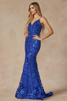 Mermaid Embroidered Sequin Open Back Illusion V-Neck Long Prom Dress JT2411-Prom Dress-smcfashion.com