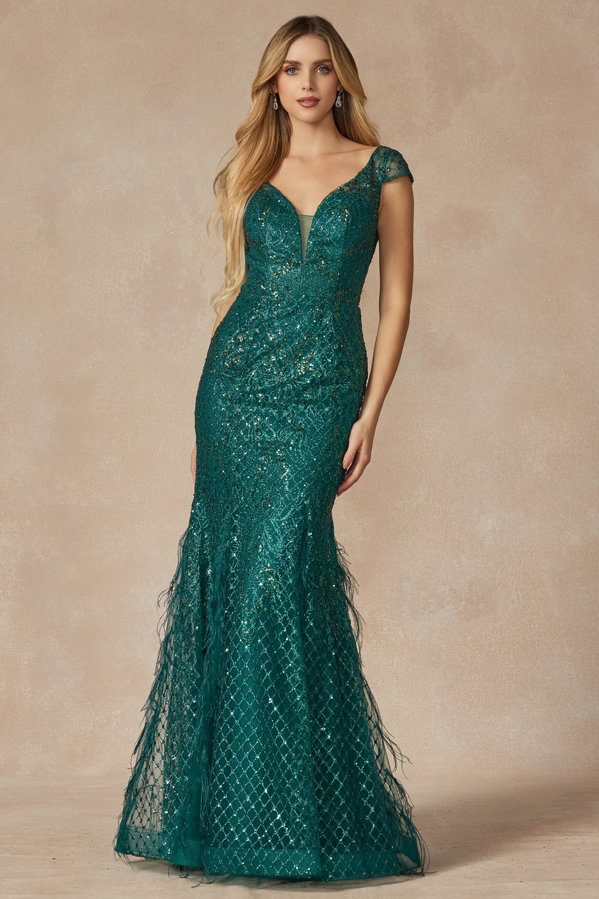 Feather Skirt Mermaid Open V-Back Illusion Sweetheart Long Prom Dress JT286-Prom Dress-smcfashion.com