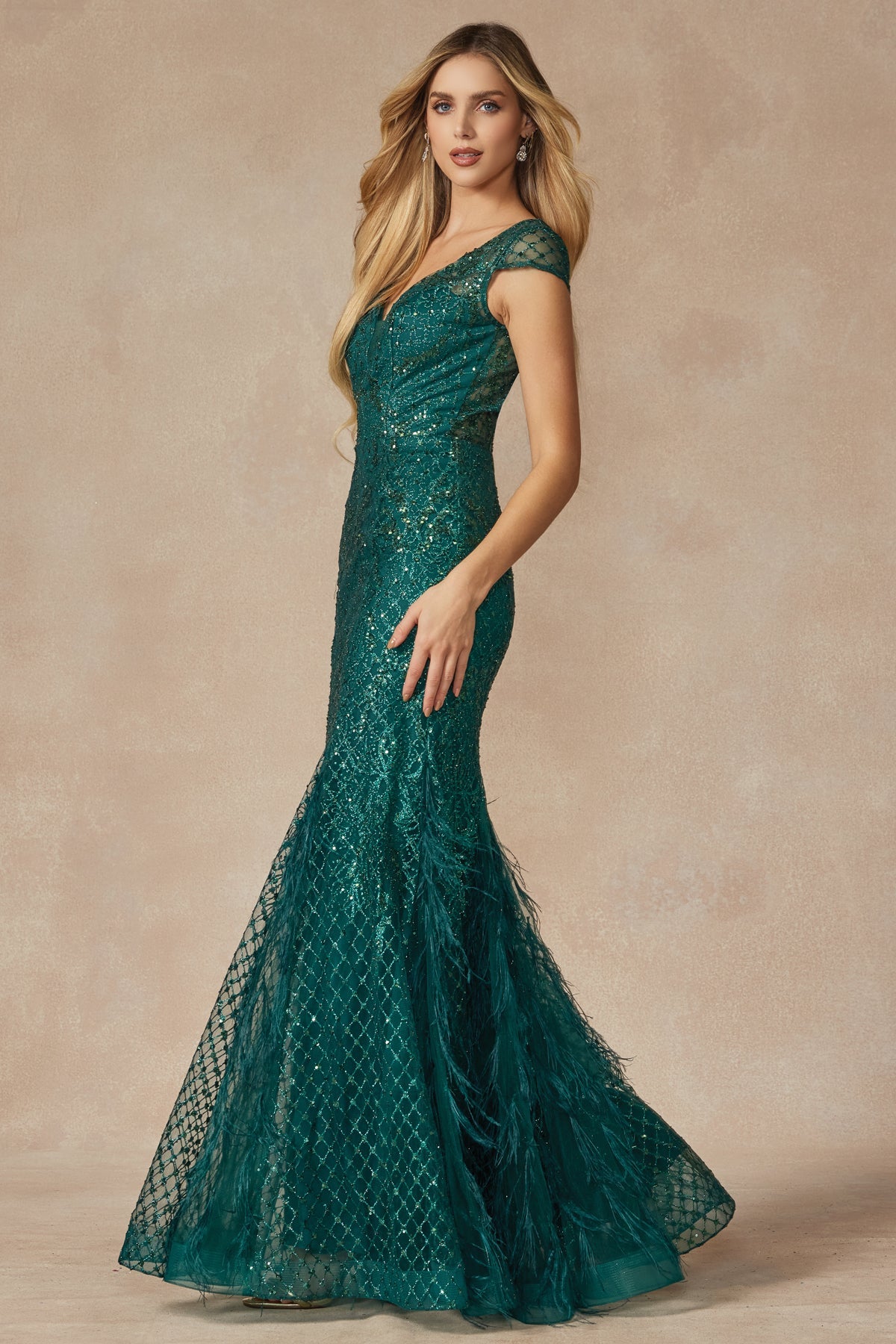 Feather Skirt Mermaid Open V-Back Illusion Sweetheart Long Prom Dress JT286-Prom Dress-smcfashion.com
