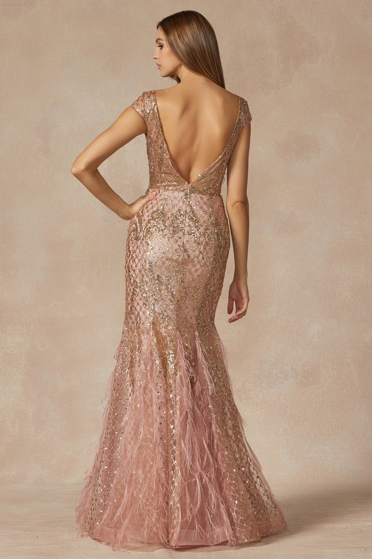 Feather Skirt Mermaid Open V-Back Illusion Sweetheart Long Prom Dress JT286-Prom Dress-smcfashion.com