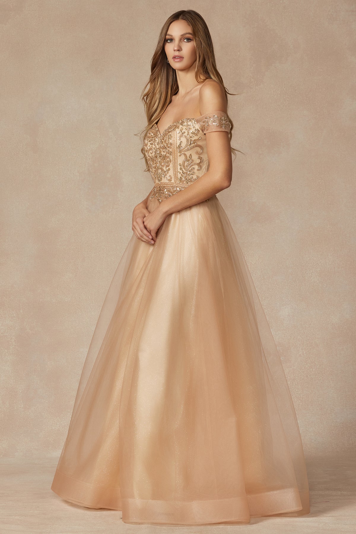 Off The Shoulder Beads Top Tulle Skirt Long Prom Dress JT287-Prom Dress-smcfashion.com
