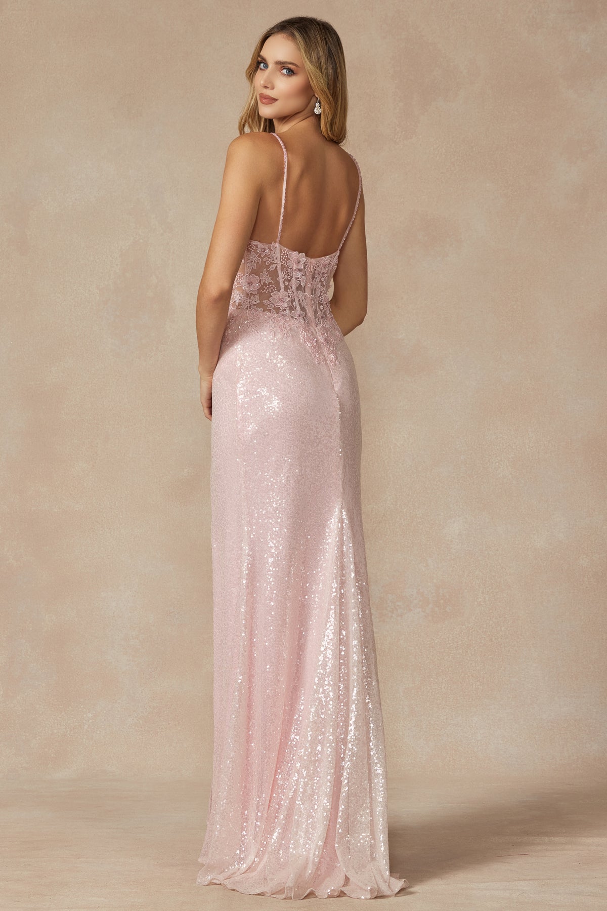 Machine Sequin Corset Bodice Side Slit Long Prom Dress JT289-Prom Dress-smcfashion.com