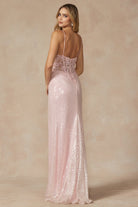 Machine Sequin Corset Bodice Side Slit Long Prom Dress JT289-Prom Dress-smcfashion.com