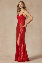 Machine Sequin Corset Bodice Side Slit Long Prom Dress JT289-Prom Dress-smcfashion.com