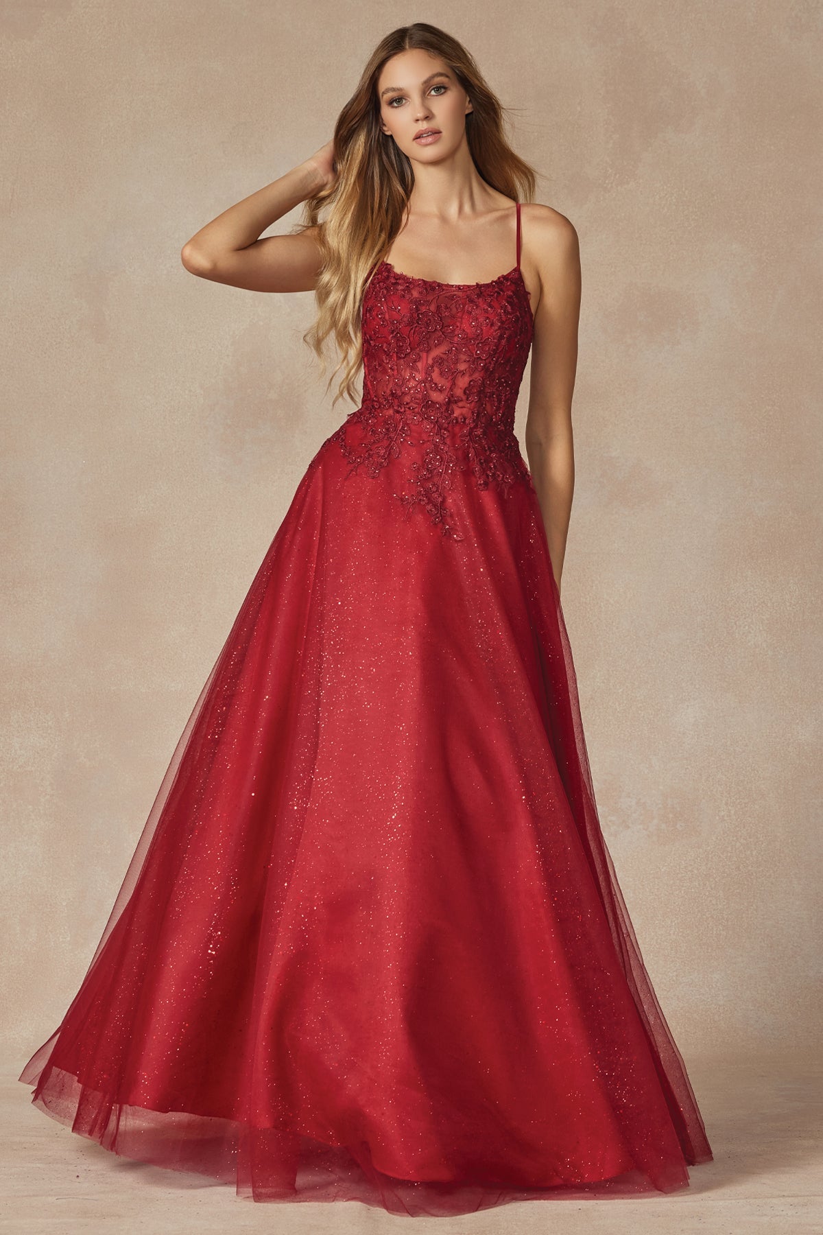 Leaf Lace Corset Bodice Spaghetti Straps Long Prom Dress JT295-All Dresses, Prom-smcfashion.com