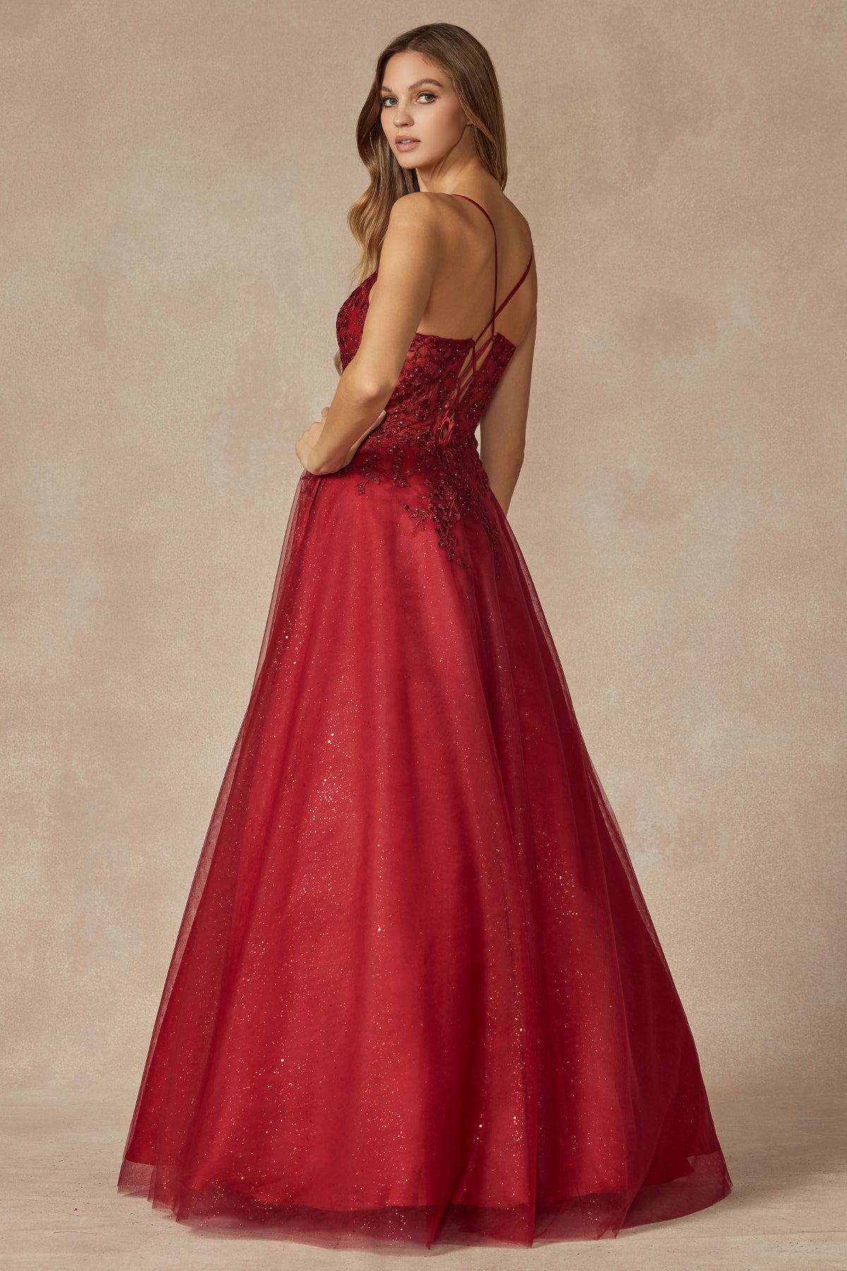 Leaf Lace Corset Bodice Spaghetti Straps Long Prom Dress JT295-All Dresses, Prom-smcfashion.com