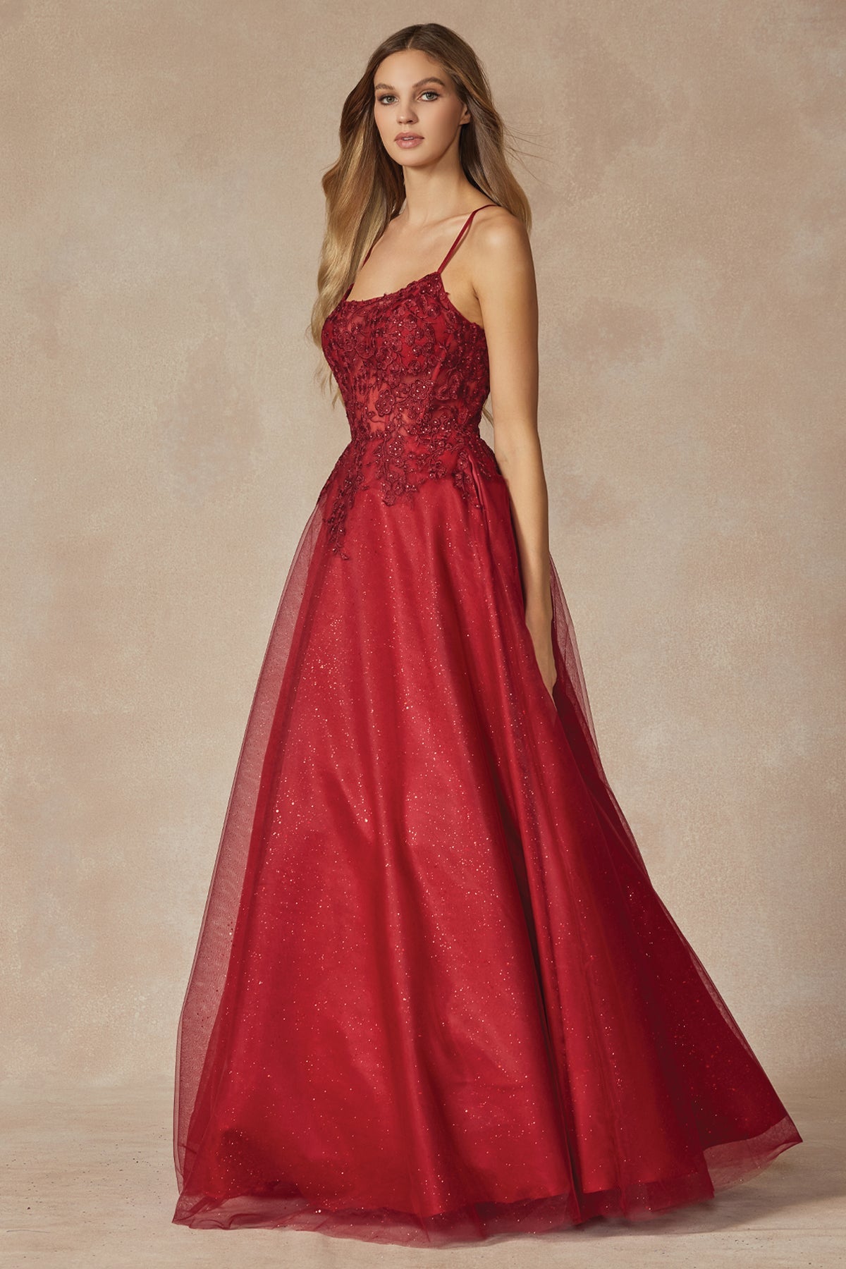 Leaf Lace Corset Bodice Spaghetti Straps Long Prom Dress JT295-All Dresses, Prom-smcfashion.com
