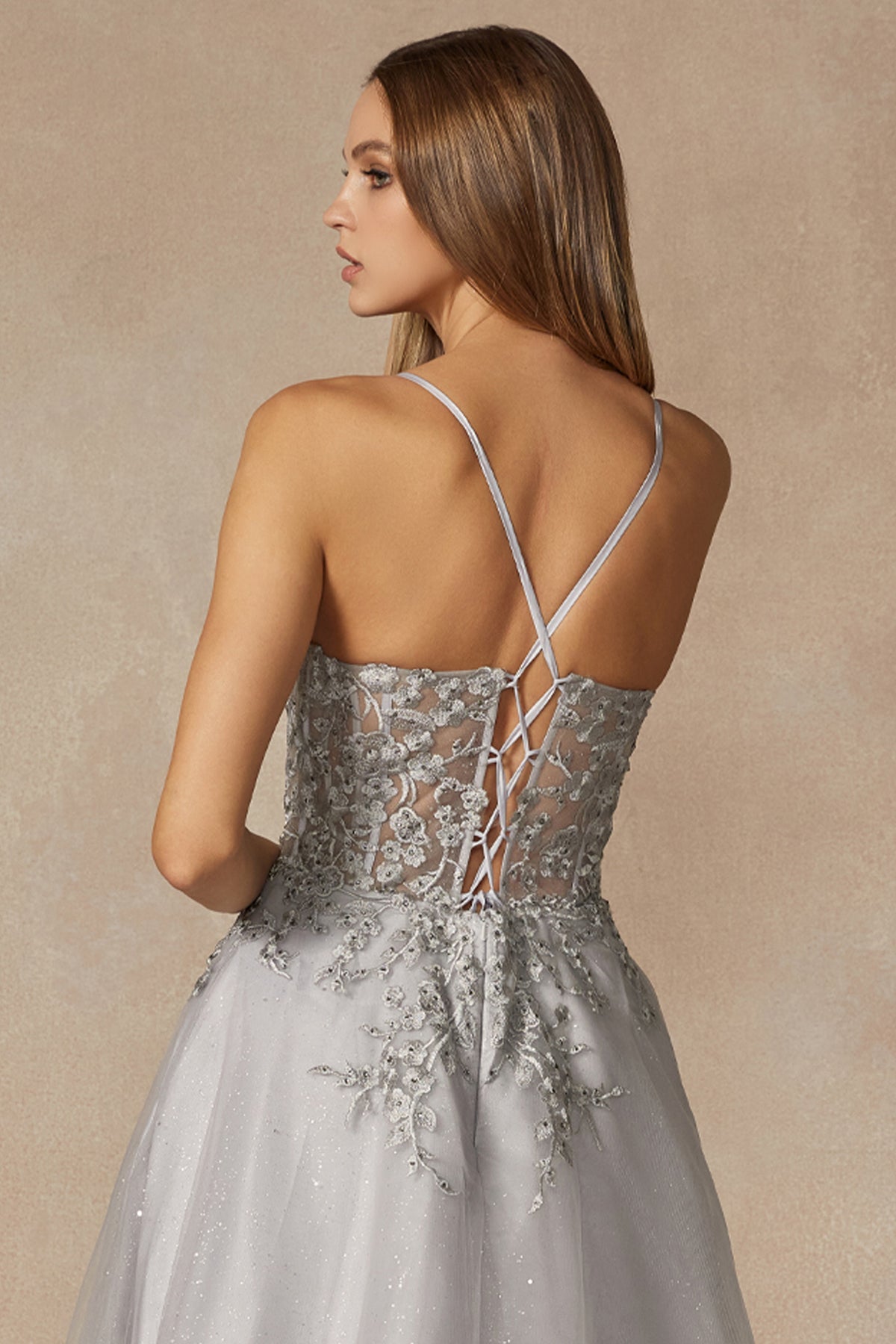 Leaf Lace Corset Bodice Spaghetti Straps Long Prom Dress JT295-All Dresses, Prom-smcfashion.com