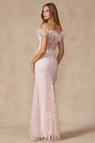Glitter Leaf Sequin Feathered Sleeves Slit Long Prom Dress JT2402-Prom Dress-smcfashion.com