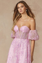 Strapless Sequin Tulle Removable Balloon Sleeves Long Prom Dress JT2404-Prom Dress-smcfashion.com