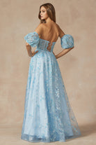 Strapless Sequin Tulle Removable Balloon Sleeves Long Prom Dress JT2404-Prom Dress-smcfashion.com