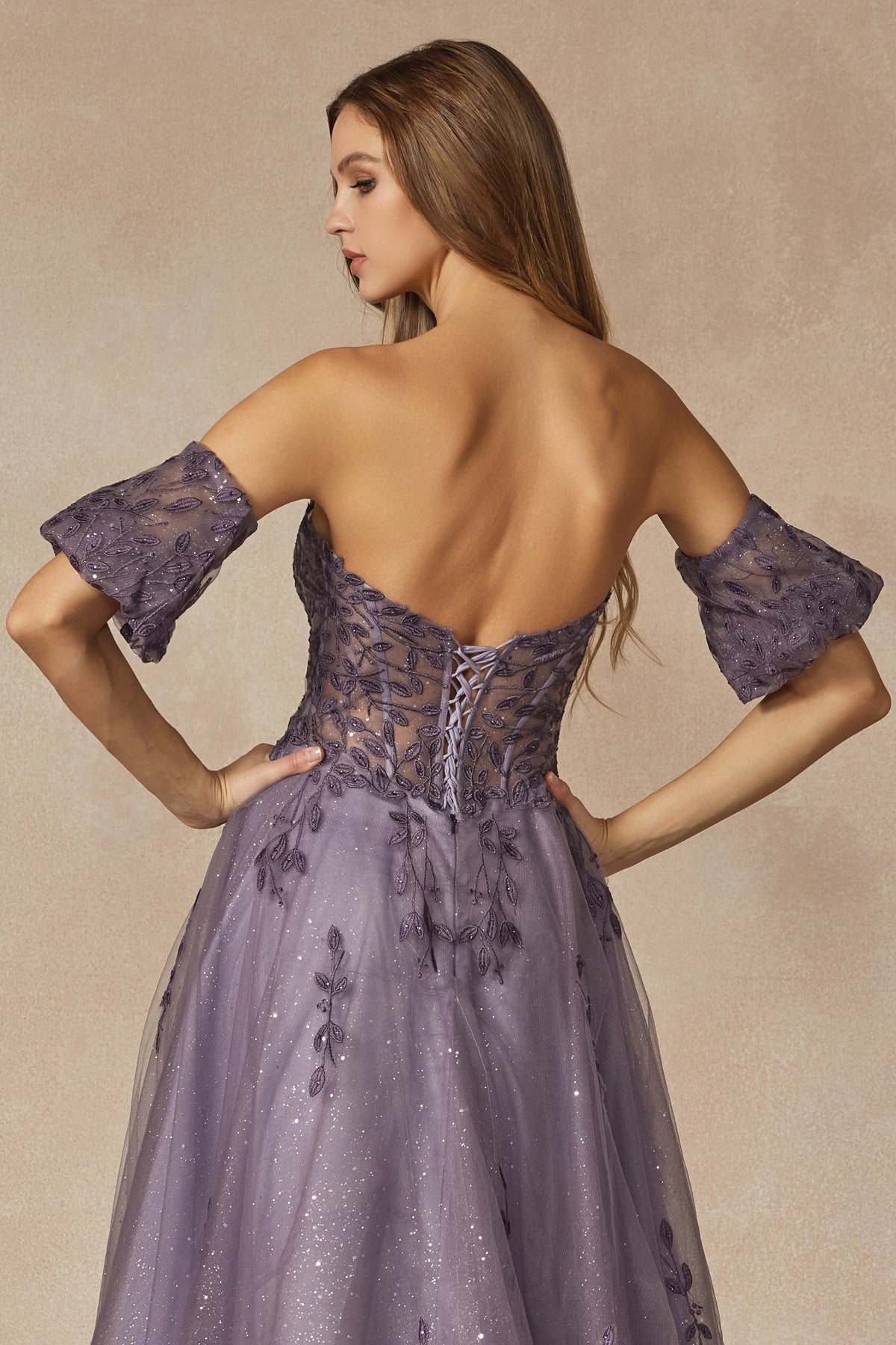 Leaf Embroidered Detachable Sleeves Long Prom Dress JT2409-Prom Dress-smcfashion.com