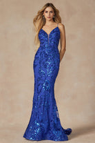 Mermaid Embroidered Sequin Open Back Illusion V-Neck Long Prom Dress JT2411-Prom Dress-smcfashion.com