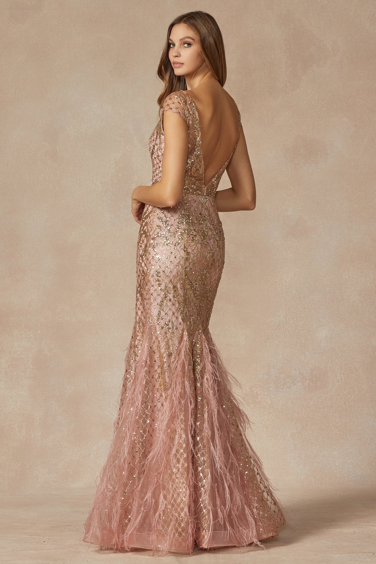 Feather Skirt Mermaid Open V-Back Illusion Sweetheart Long Prom Dress JT286-Prom Dress-smcfashion.com