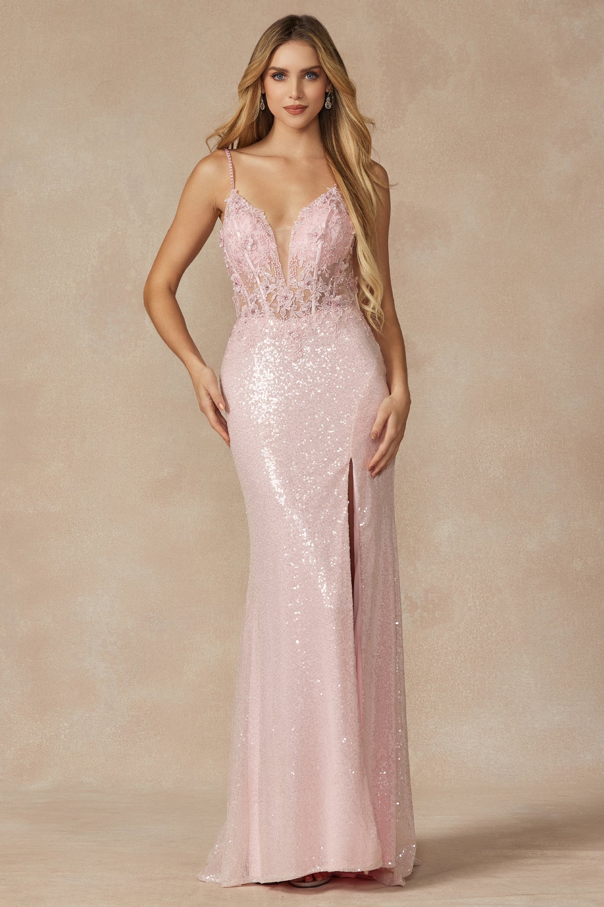 Machine Sequin Corset Bodice Side Slit Long Prom Dress JT289-Prom Dress-smcfashion.com